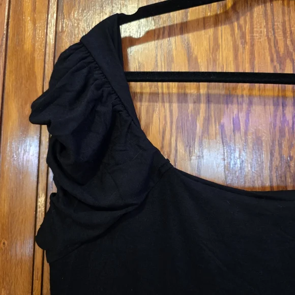 ASOS DESIGN Black Mini Dress Fluffy Cap Sleeves Shortsleeve Scoop Neck Size 14 - Picture 10 of 11